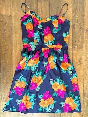 GAP Navy Floral Sundress with Bright Pink & Orange Flowers